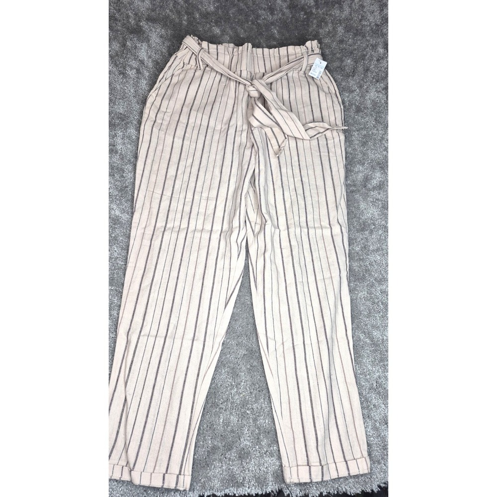 NWT Maurices Striped Linen Blend Pull On Tie Waist Paper bag Pants Size medium
